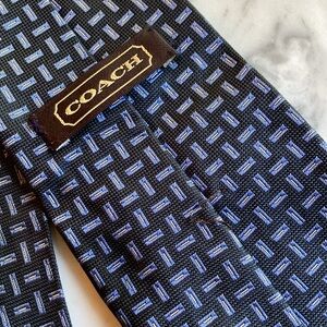 Coach Silk Necktie Blue With Geometric Pattern